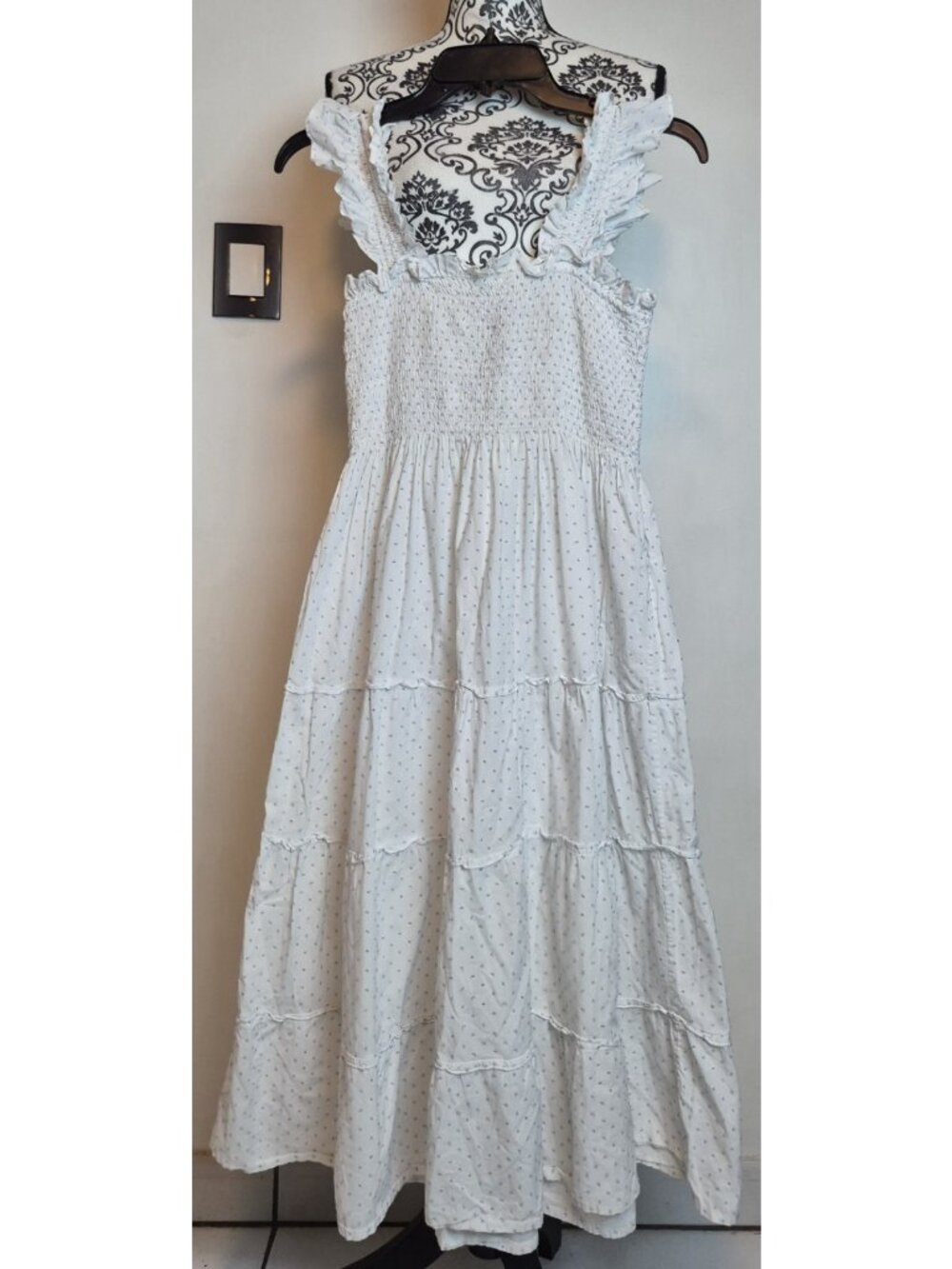 Hill House Home The Ellie Nap Dress in Blue Trellis Pattern Size Medium Midi